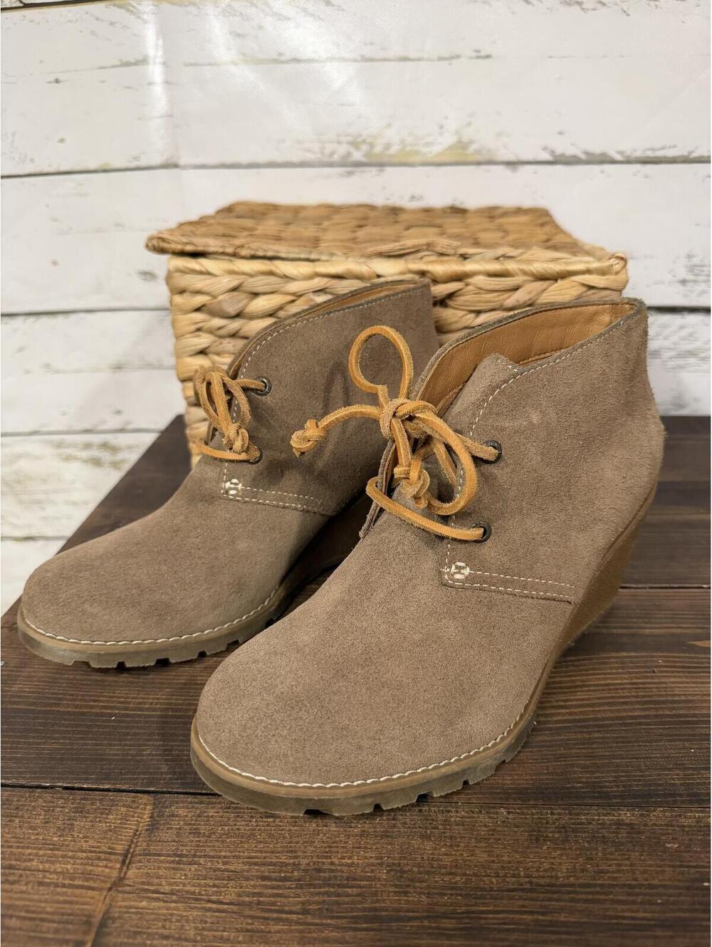 Sperry Top Sider Tan Suede Stella Prow Lace Up Wedge Ankle Booties Size 7